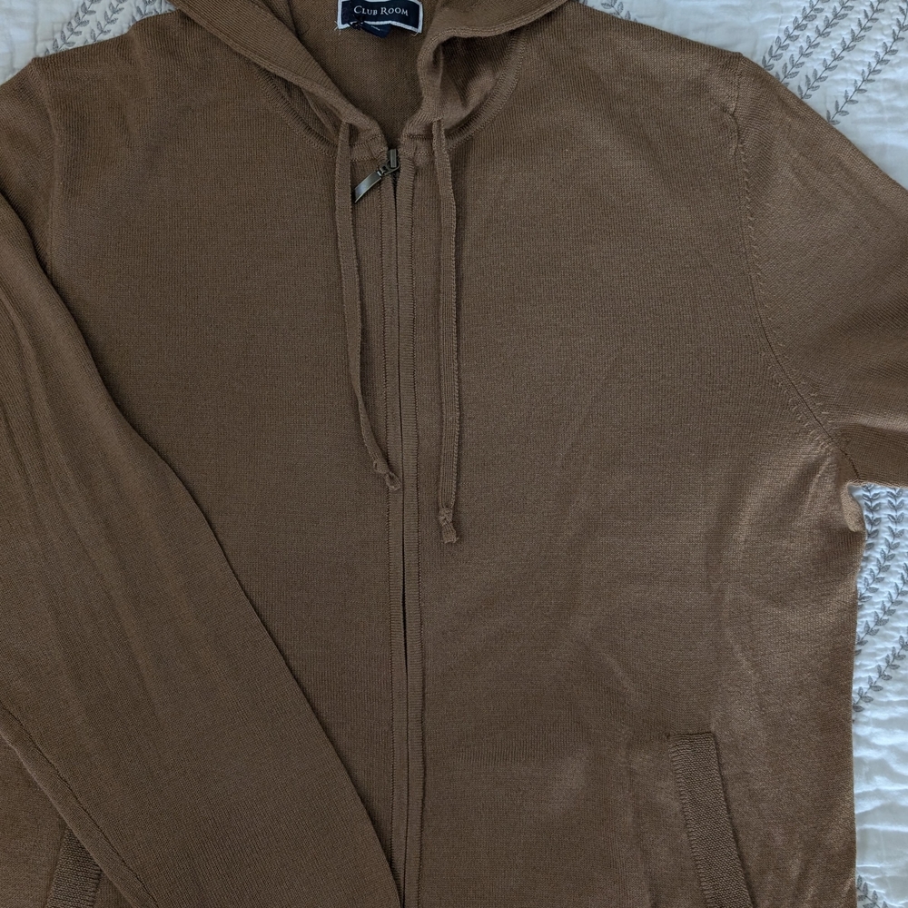 Club Room Men's Brown performance hoodie Sweater jacket